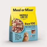 Package of Animals Like Us Raw100 Beef Organs Recipe freeze-dried raw dry dog food meal or mixer.