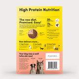 Back of package of Animals Like Us RawMix25 Ocean Fish and Salmon Recipe freeze-dried raw dry dog food.