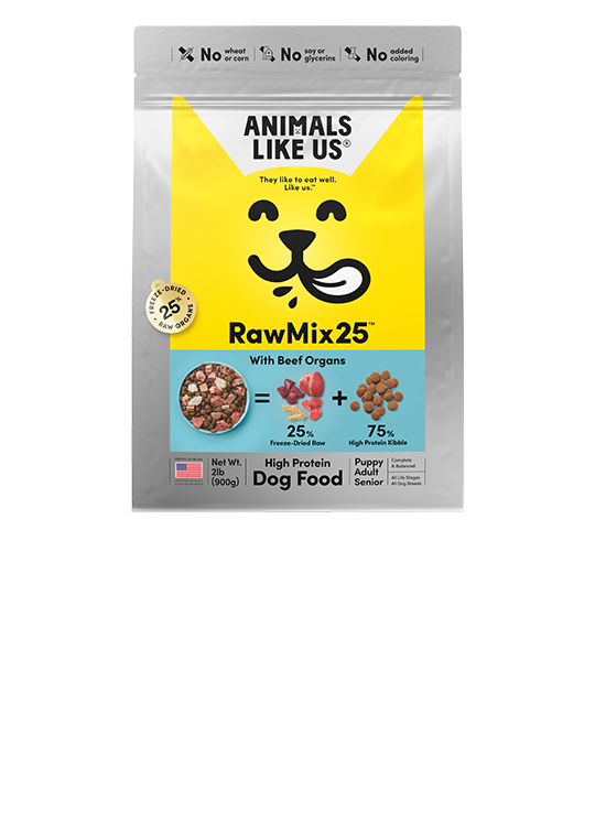 Package of Animals Like Us RawMix25 dog food