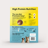 Back of package of Animals Like Us RawMix50 Beef Organs Recipe freeze-dried raw dry dog food.