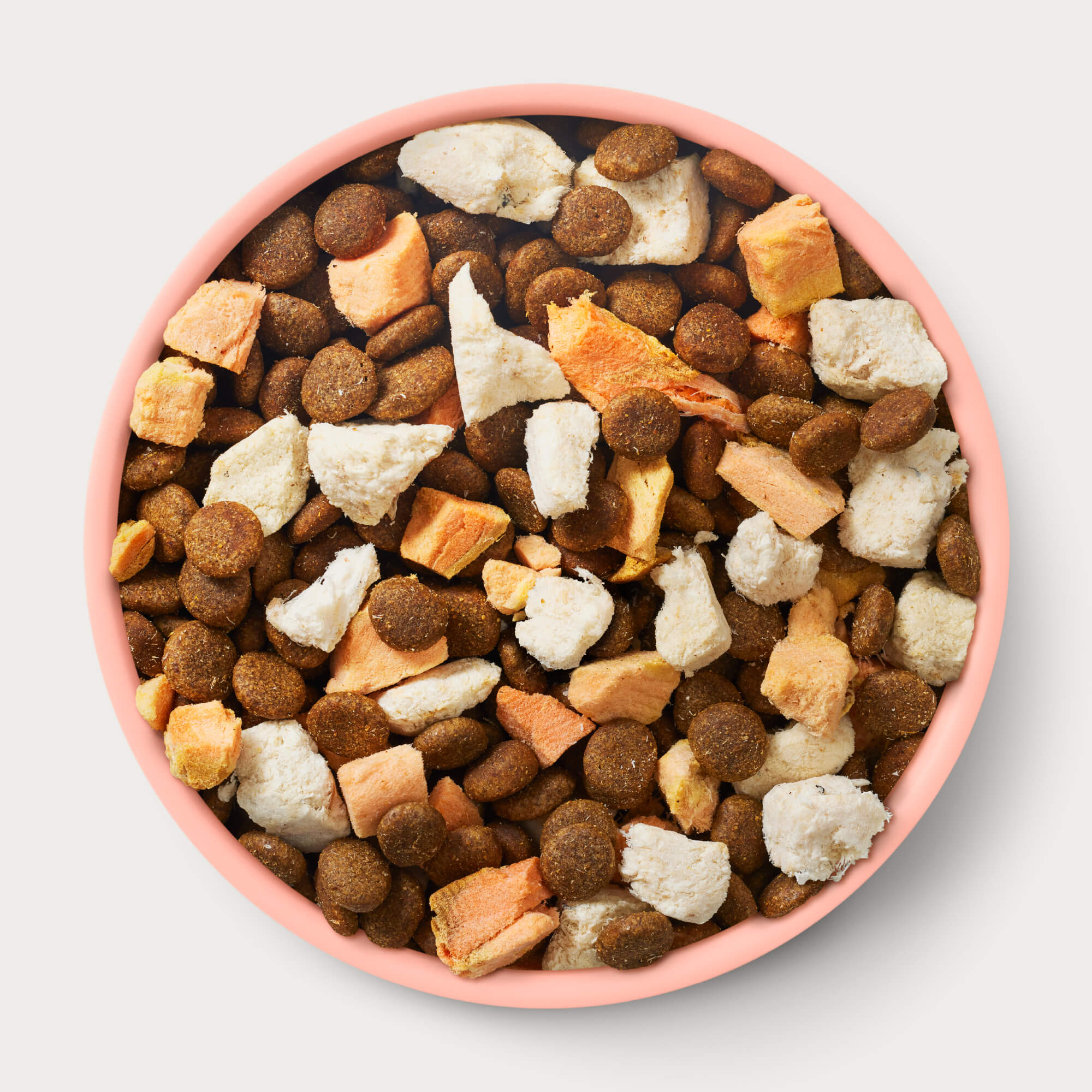 Bowl full of Animals Like Us RawMix50 Ocean Fish and Salmon Recipe freeze-dried raw dry dog food.
