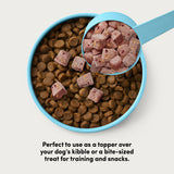 Card with text: Perfect to use as a topper over your dog's kibble or a bite-sized treat for training and snacks