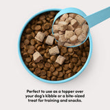 Card with text: Perfect to use as a topper over your dog's kibble or a bite-sized treat for training and snacks