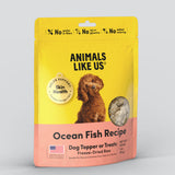 Package of Animals Like Us Ocean Fish Recipe dog topper or treats.