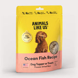 Package of Animals Like Us Ocean Fish Recipe dog topper or treats.